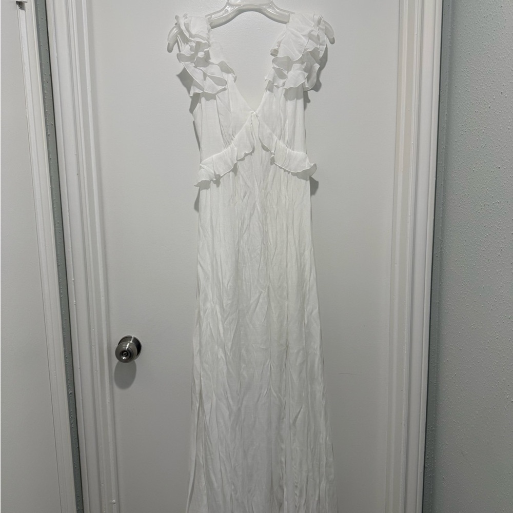 Francesca's Collections White Ruffle Maxi Dress